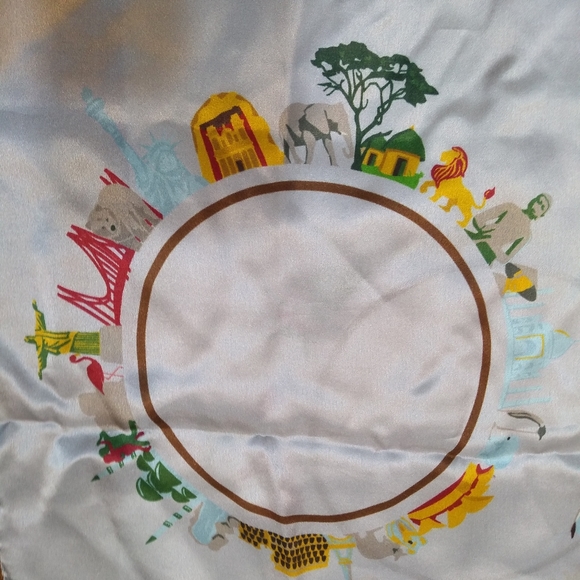 Long Scarf, 100% Silk, Hand Made Travel Theme, Africa, Brazil, France, A… - Picture 2 of 9